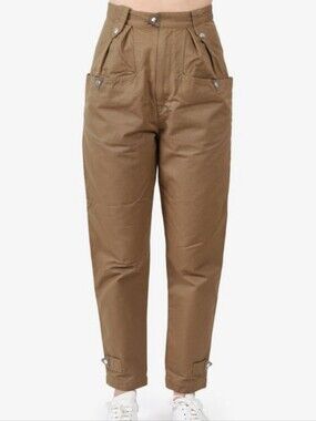 Isabel Marant Etoile Pulcie High Rise Trousers Cotton Canvas Tapered Pants 34